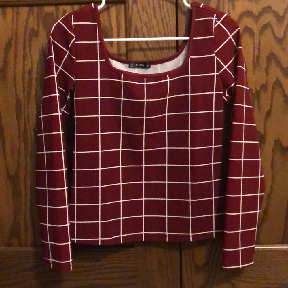 Checkered red and white long sleeve shirt
